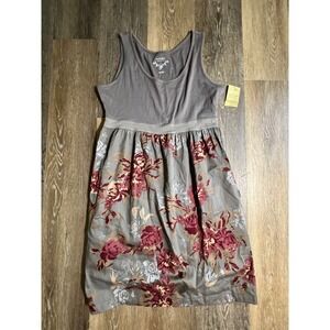 Sonoma Floral Sleeveless Dress Womens Large Grey New NWT Empire Waist Scoop Neck